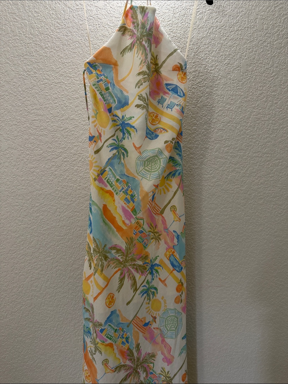 NWT. Dress Forum Tropical Halter Maxi Dress - Cream with Blue, Pink & Yellow